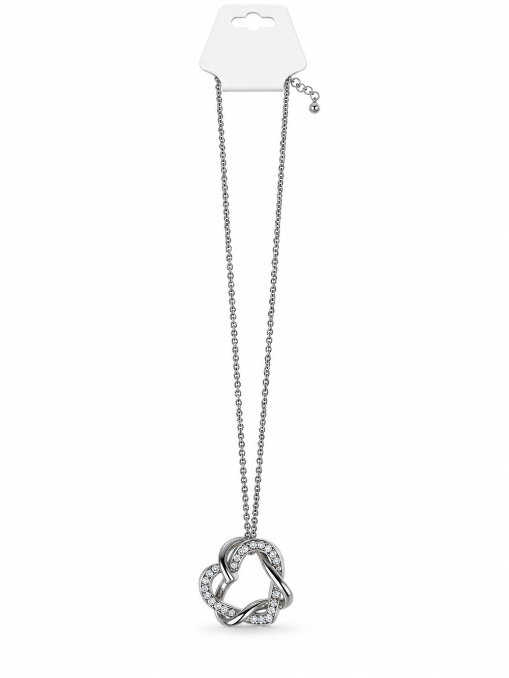 Silver Heart Knot Pendant Necklace with Crystal Accents